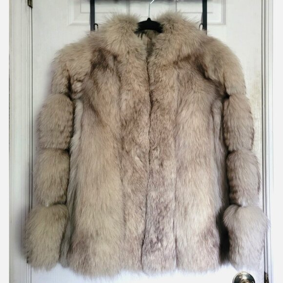 Vintage Genuine Blue Fox Fur Coat Crop Jacket Women's Large Luxury Mobwife Glam - Picture 1 of 12